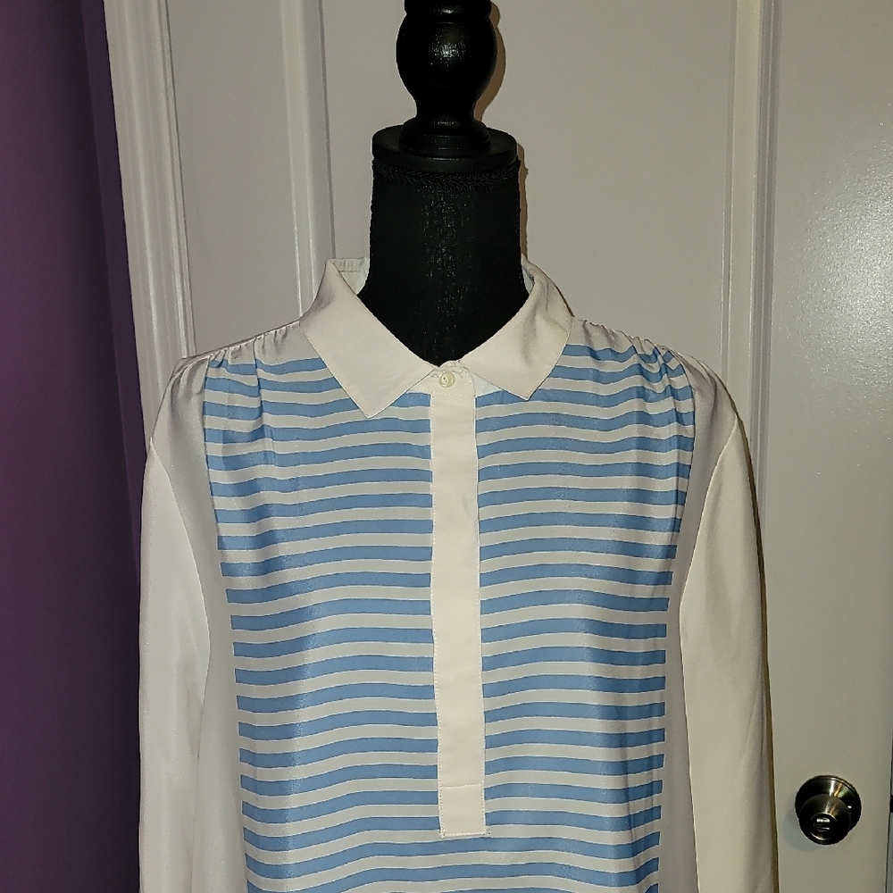 J. Crew Blue and White Striped Shirt Sz: XL - Picture 3 of 8